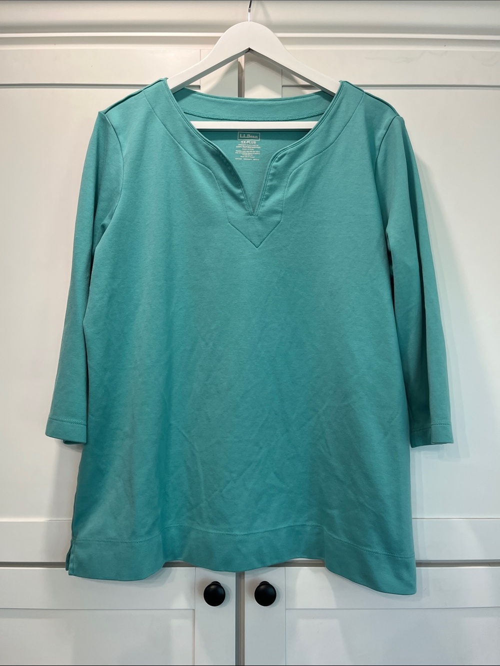 L.L. Bean Teal Split V-Neck Three-Quarter Sleeve Tunic